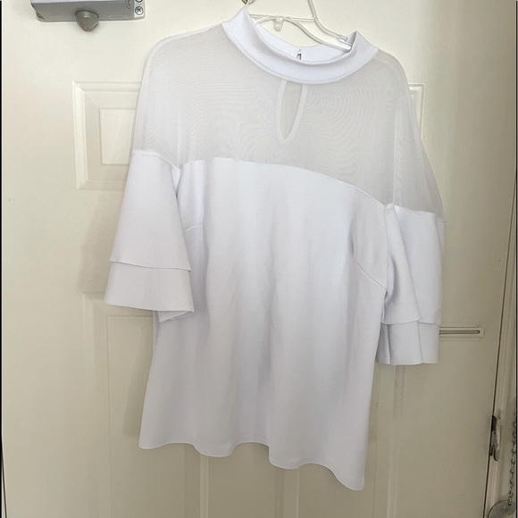Touch me Tops - Touch me white top. She has sheer collar and layered bell sleeves